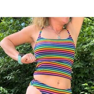 Vintage 90s Catalina neon rainbow stripe tankini top SMALL